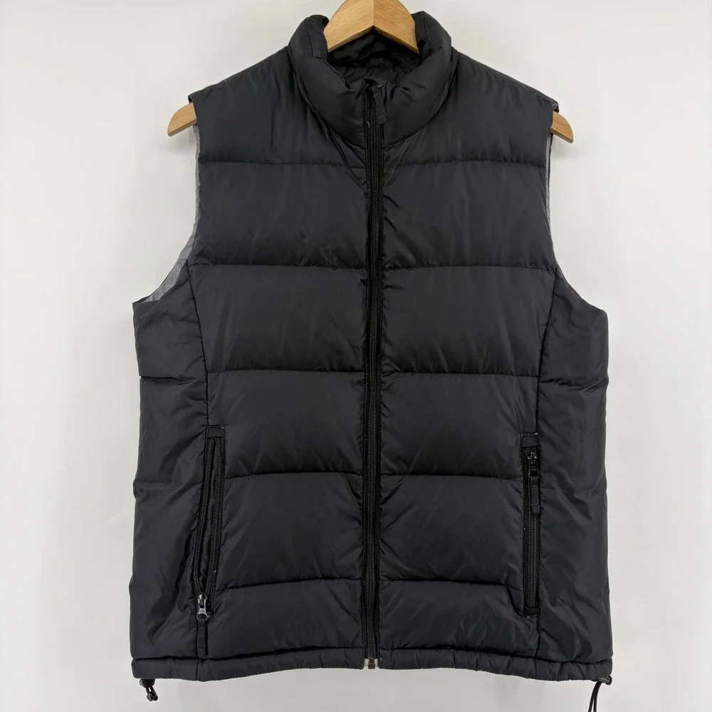 Lands End Womens Black Goose Down Puffer Vest Small 6-8 Full Zip Quilt Outerwear